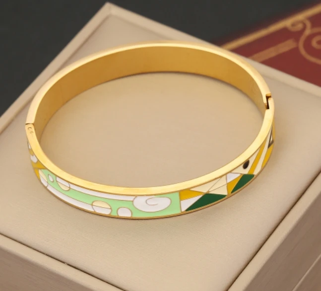 2024 new Quality Stainless Steel Multiple Design Enamel Charm Bangles Wholesale Jewelry