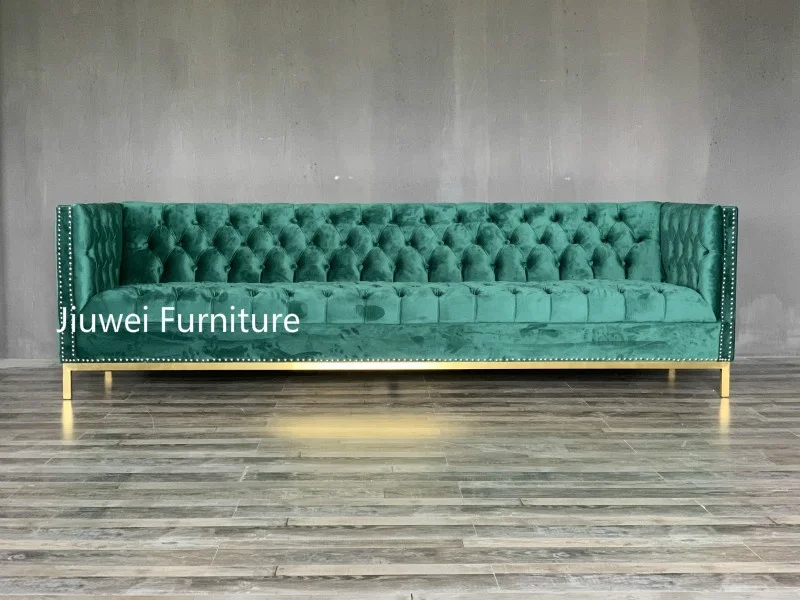 Jiuwei Furniture Popular Design Modern Living Room Green Button Style Lounge Seating Velvet Fabric Sofa for Wedding