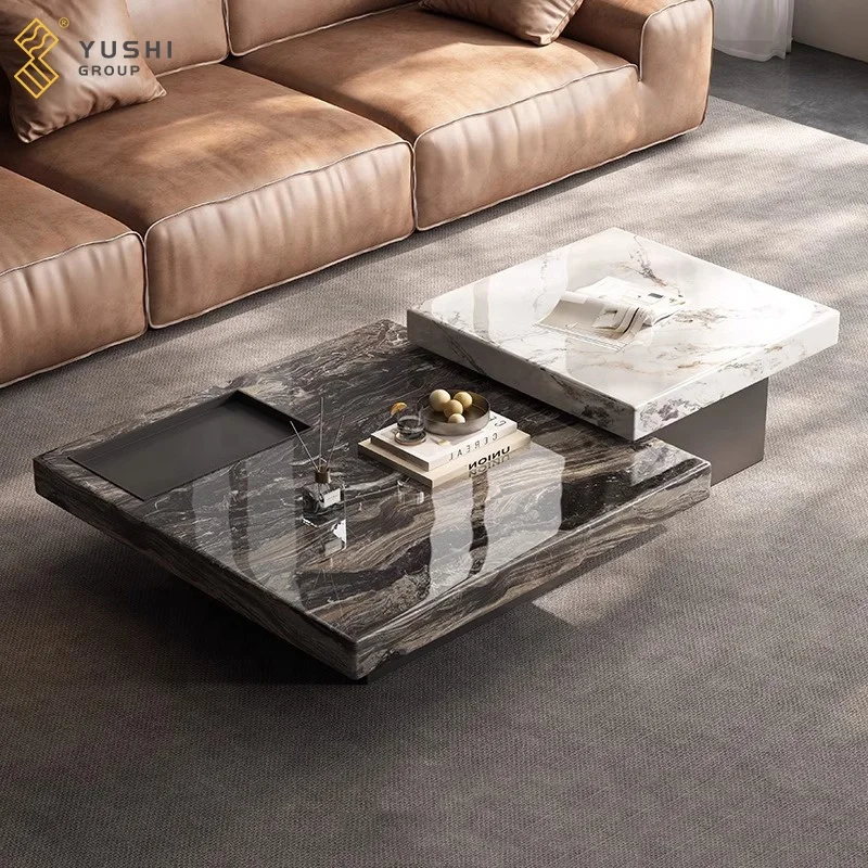 Yushi Group Modern Minimalist Italian Oval Marble Coffee Table Light Luxury Slate with Stainless Steel Home Furniture