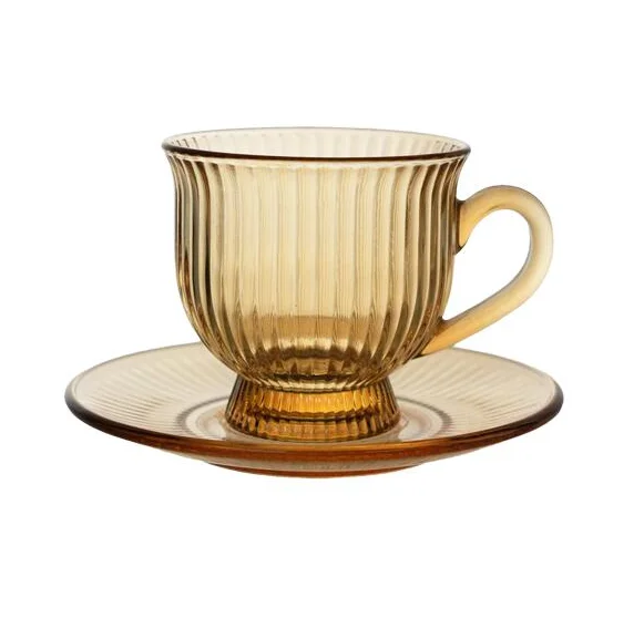 High Quality 200ml Clear Tea Cups with Saucers Glass Cup Coffee Mug Set Coffee Tea Cup and Saucer Set