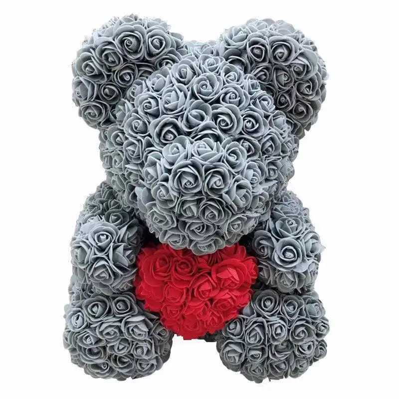 Custom 40cm bear diy foam roses tedy bear mothers day 2024 flower head artificial rose bear with box