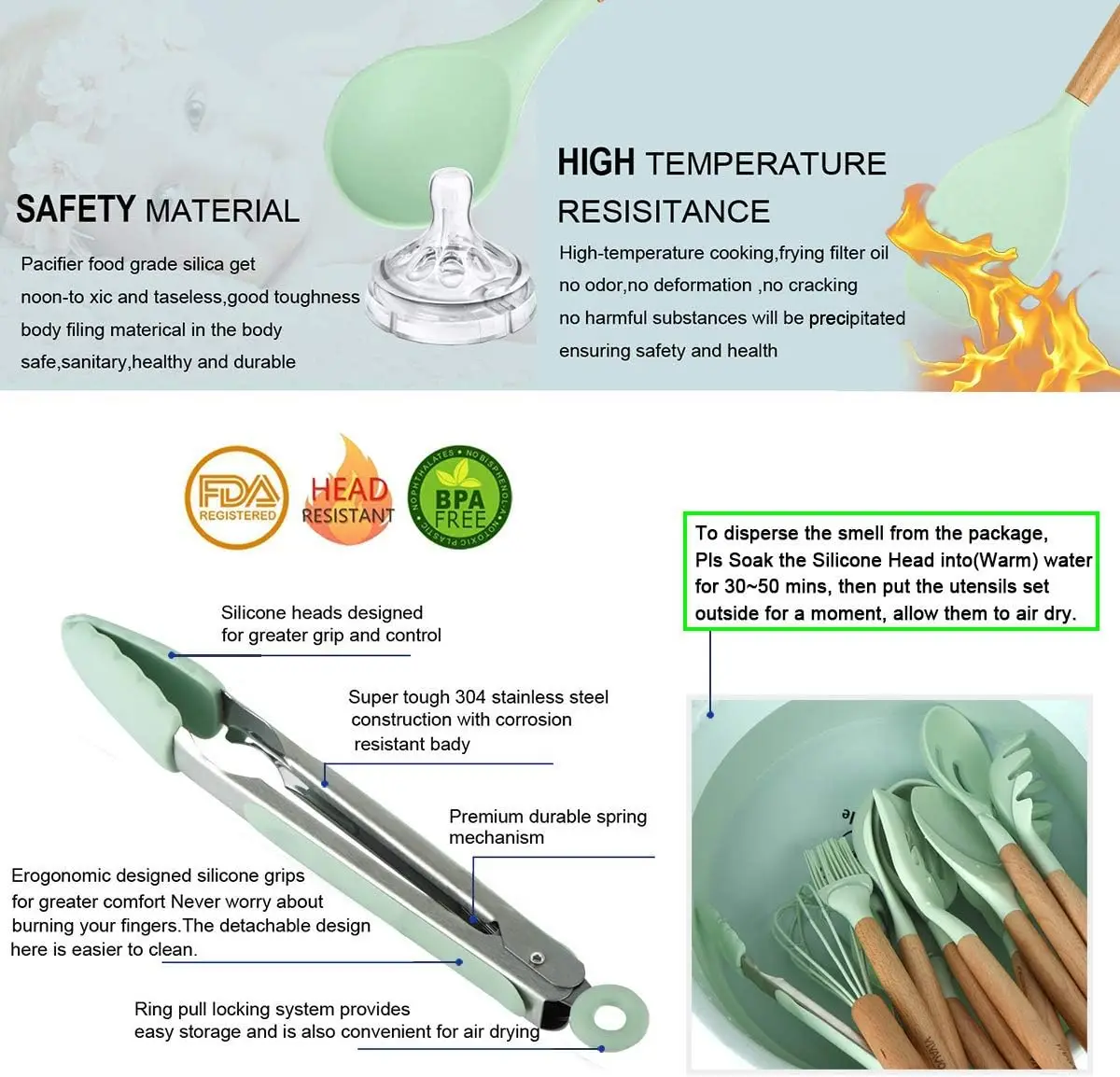 Can Kitchen silicone spatula with wood handle silicon ladle set 12pcs kitchen utensils silicone for cookware