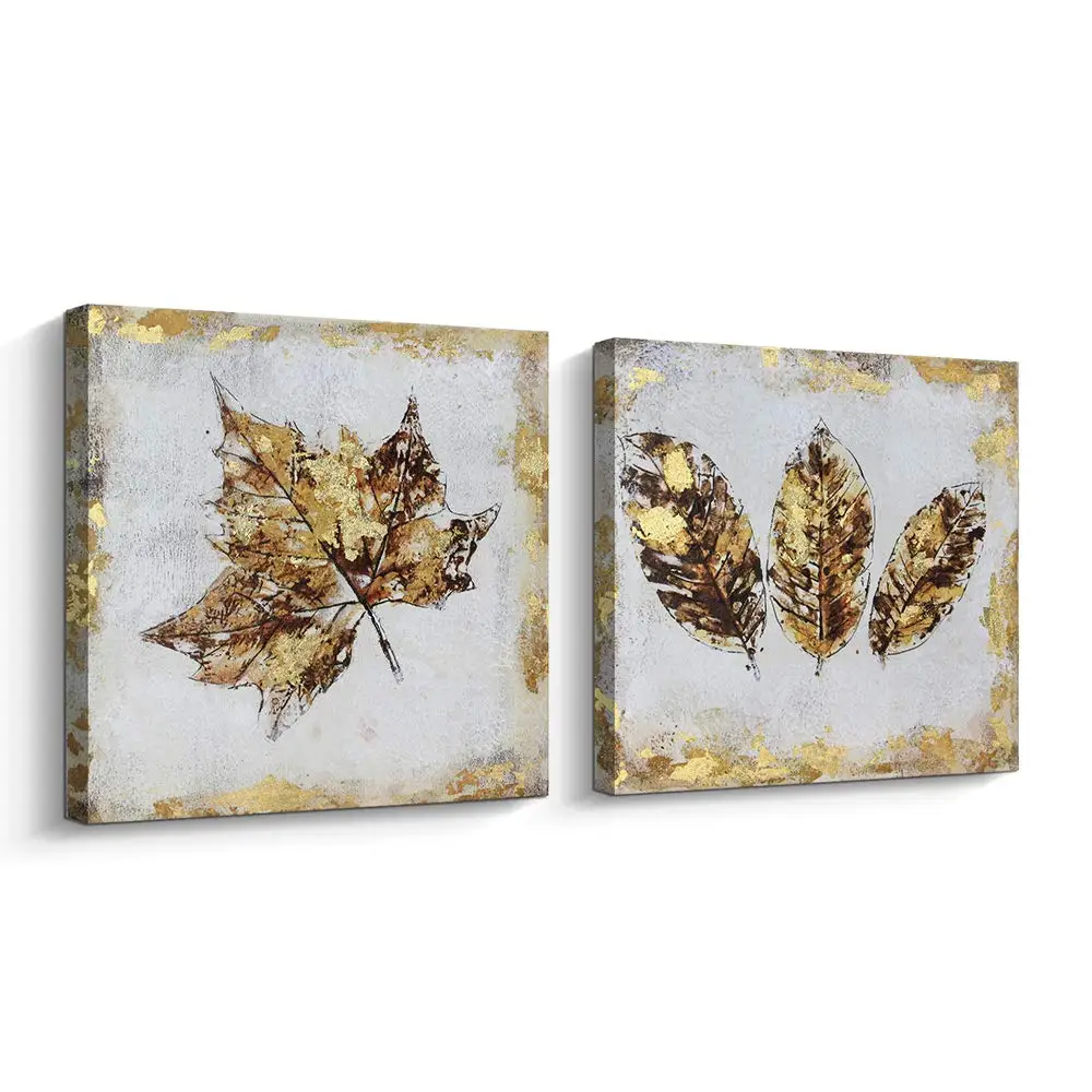Gold Leaf Paintings Handmade Abstract Canvas Wall Art Set for Livingroom wall