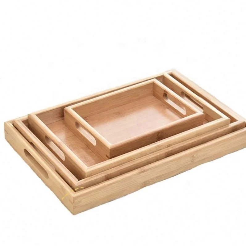 Home Wooden Tray Personalized Cheap Wood Serving Tray With Rattan Restaurant & Home Tray
