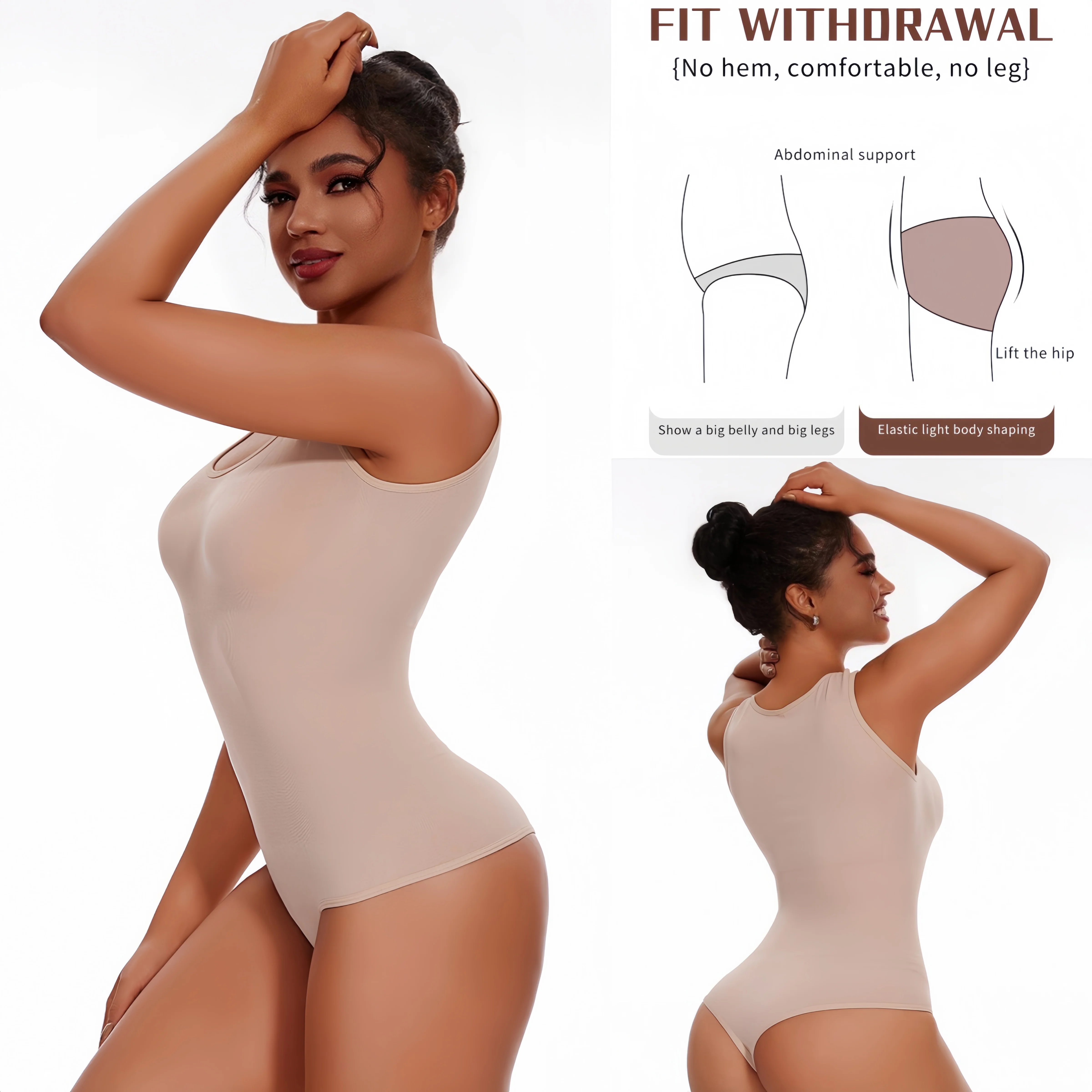 Women Sexy Skinny Shape Wear Wide Shoulder Strap Thong Bottoming Shirt Hip Lifting Stretchy Lady Yoga Jumpsuit