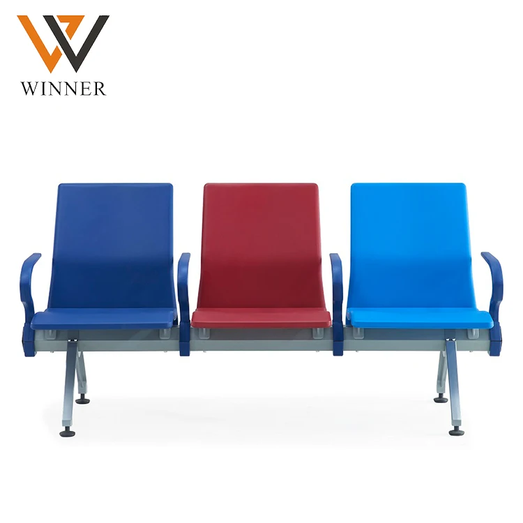 Multi color customer chairs 3-seater pu foam waiting chair waiting area beam airport bench seating