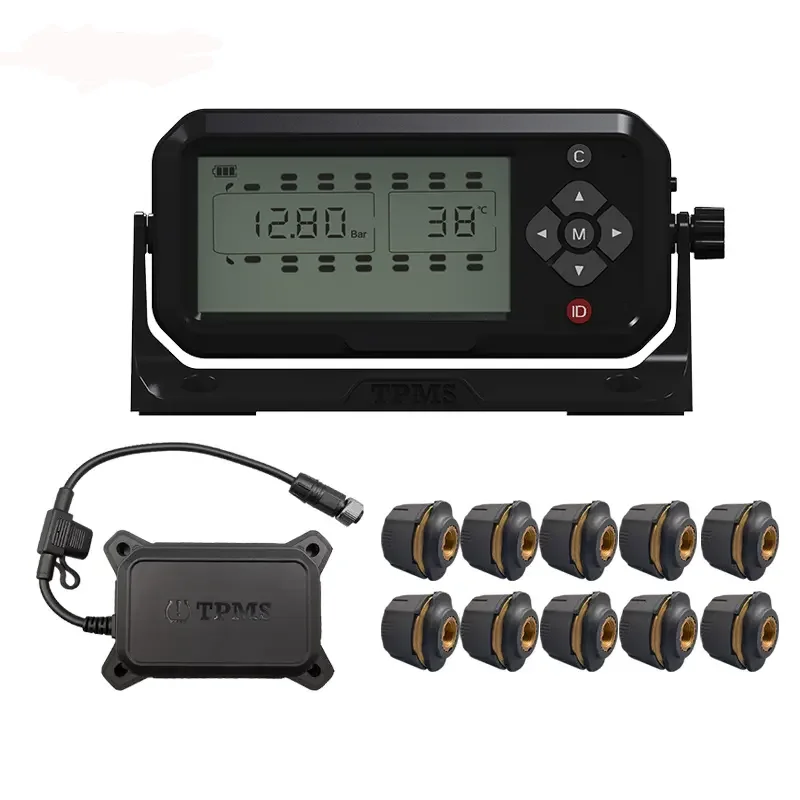 Wholesale Priced LCD Screen Smart Wireless Tire Pressure Monitor 6 8 10 12 14 16 18 22 24 26 wheels Truck TPMS Tire Gauges Model