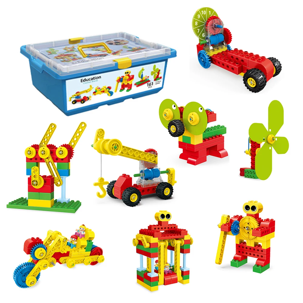 Kids STEM Education 161PCS DIY Gear Blocks Bricks Kit STEM Novelty Robot Construction Model Building Toys Set For Wholesale
