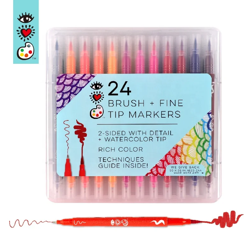 Набор из 24 цветных художественных маркеров для каллиграфии с двойным наконечником
