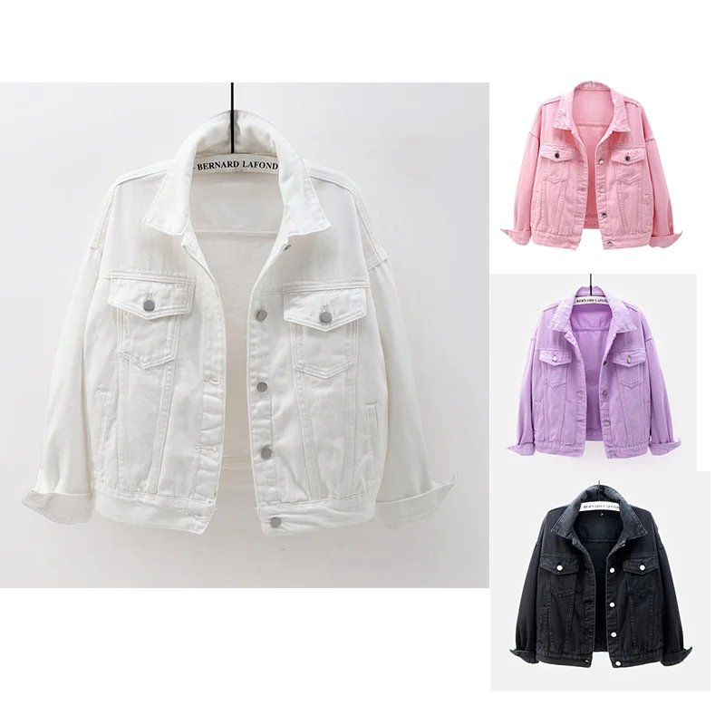 OEM custom wholesale 2021 colorful boyfriend   Spring  loose  ladies jackets  purple  jean jacket for  women