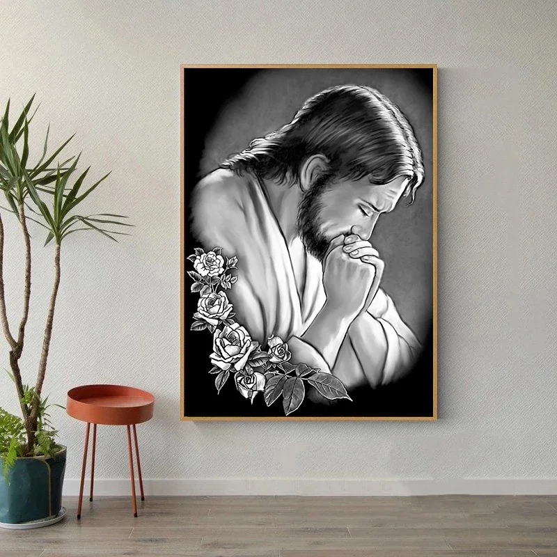 Abstract Black & White Jesus Portrait Canvas Painting Christian Wall Decor for Living Room decoration interior house