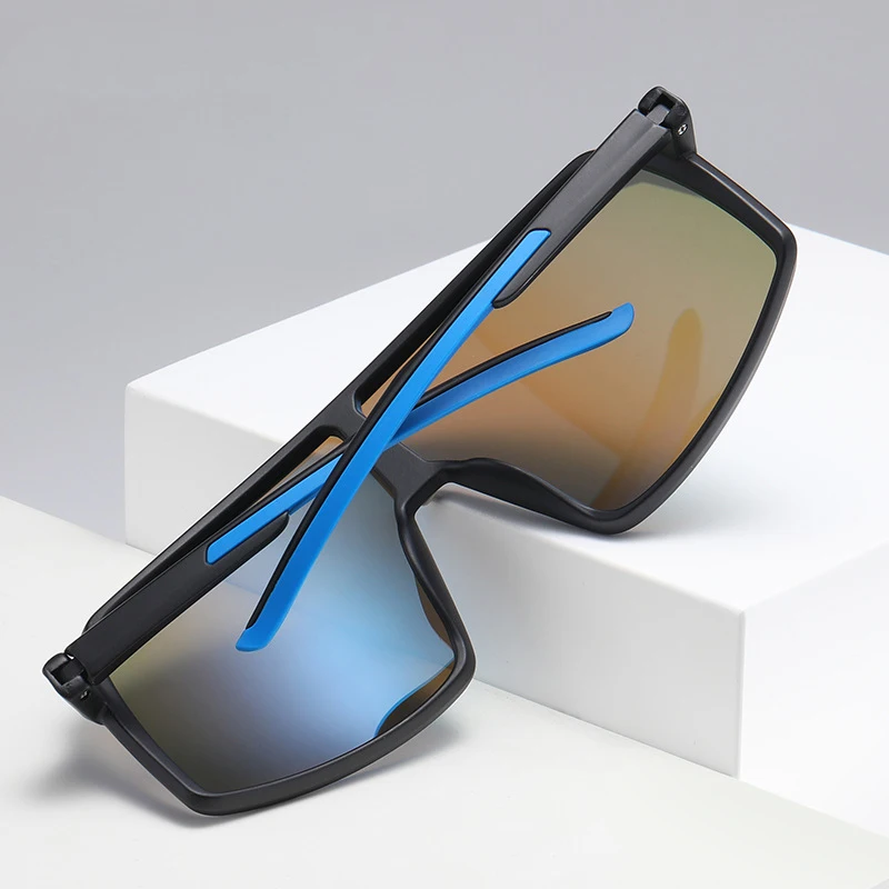Wholesale TR90 Big Frame Sunglasses Unisex Adults New Trendy UV400 Protection Polarizing Sports Sunglasses Black Gold