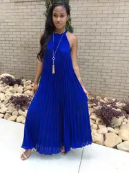 2019 summer women halter long dress sleeveless chiffon dress Pleated maxi dress