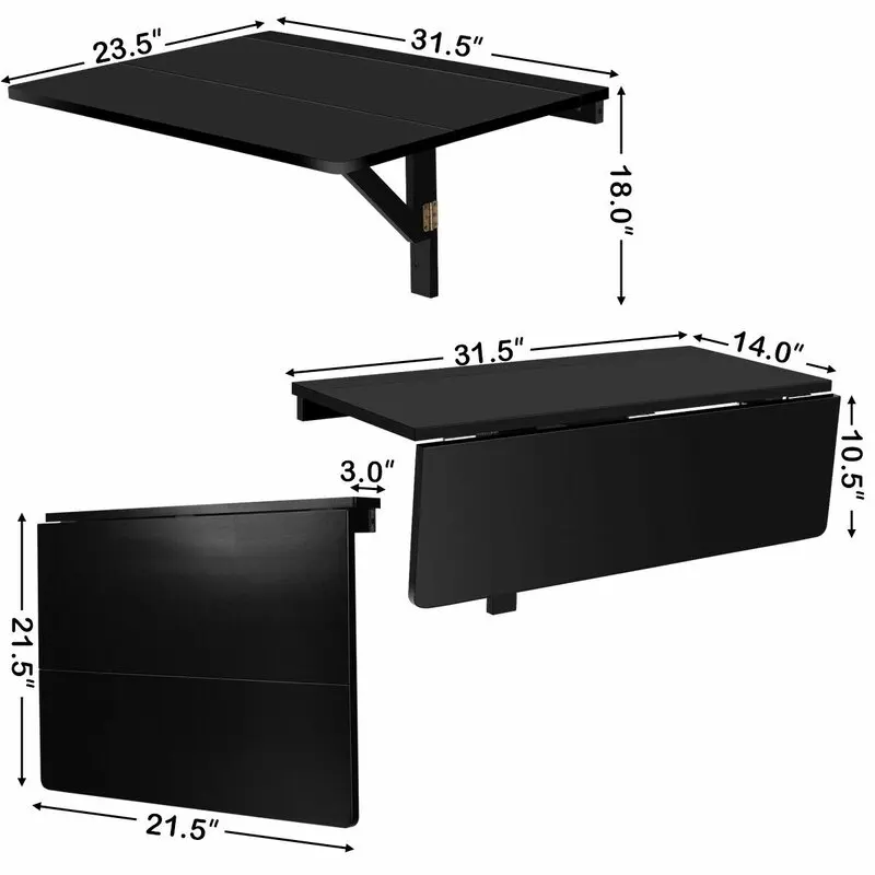 Wall-locked black multifunctional folding table