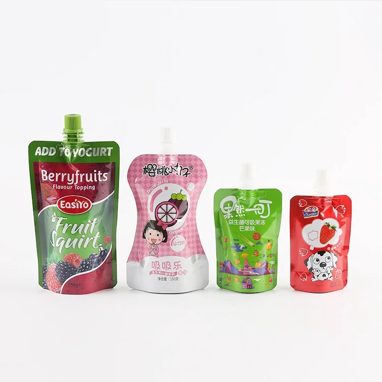 Custom Printed Plastic Liquid Spout Bag For Drinks Stand Up Spout Pouches For Juice Beverage Packaging Stand Up Pouch With Spout