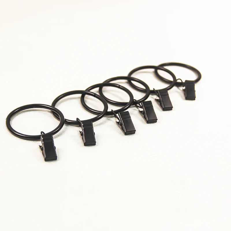 Metal Curtain Rings with Clips, Curtain Clip Rings Hooks for Hanging Drapery Drapes Bows, Curtain Rod Rings Black