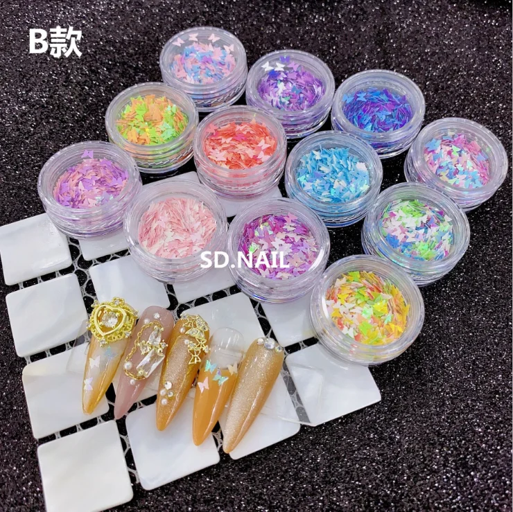New 12 mix color butterflies nail art sequins & shining laser sequins  stickers for nail art decoration
