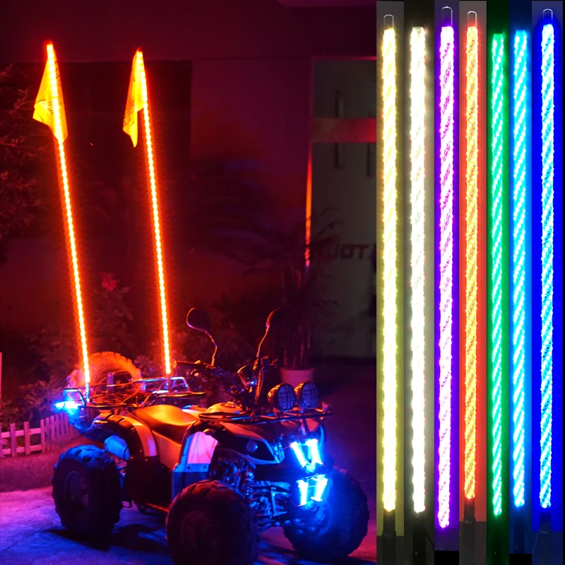 Whosale 1-6FT Spiral multiple color LED Lighted Whip with  Remote and app control LED light Whips