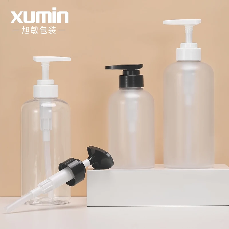 300/500ml Shampoo Bottle Wholesale Clear Frosted Pet Plastic Lotion Pump Bottle With White Lotion Pump Head Sanitizer Bottle