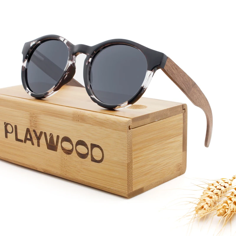 Солнцезащитные очки унисекс в круглой деревянной оправе поляризационные солнцезащитные из бамбука Модные Винтажные