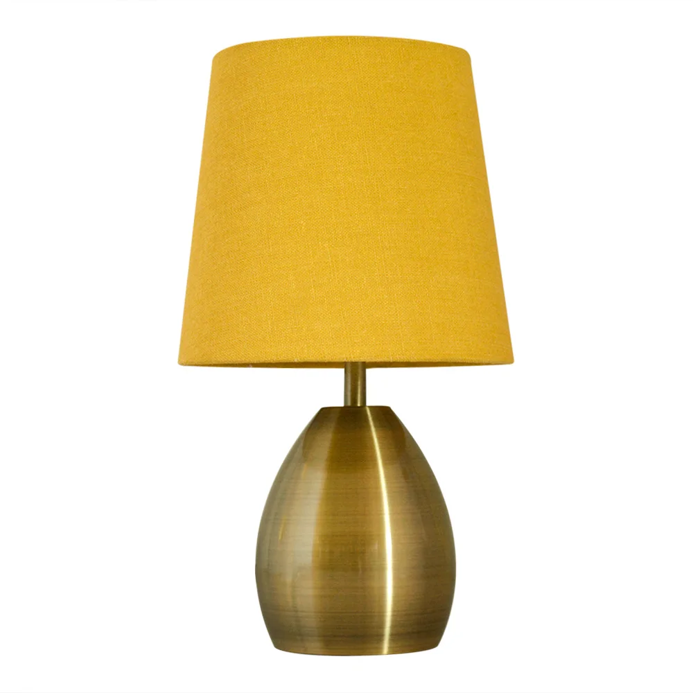 Decor metal base small hotel bedroom bedside side table lamp with fabric for bed room