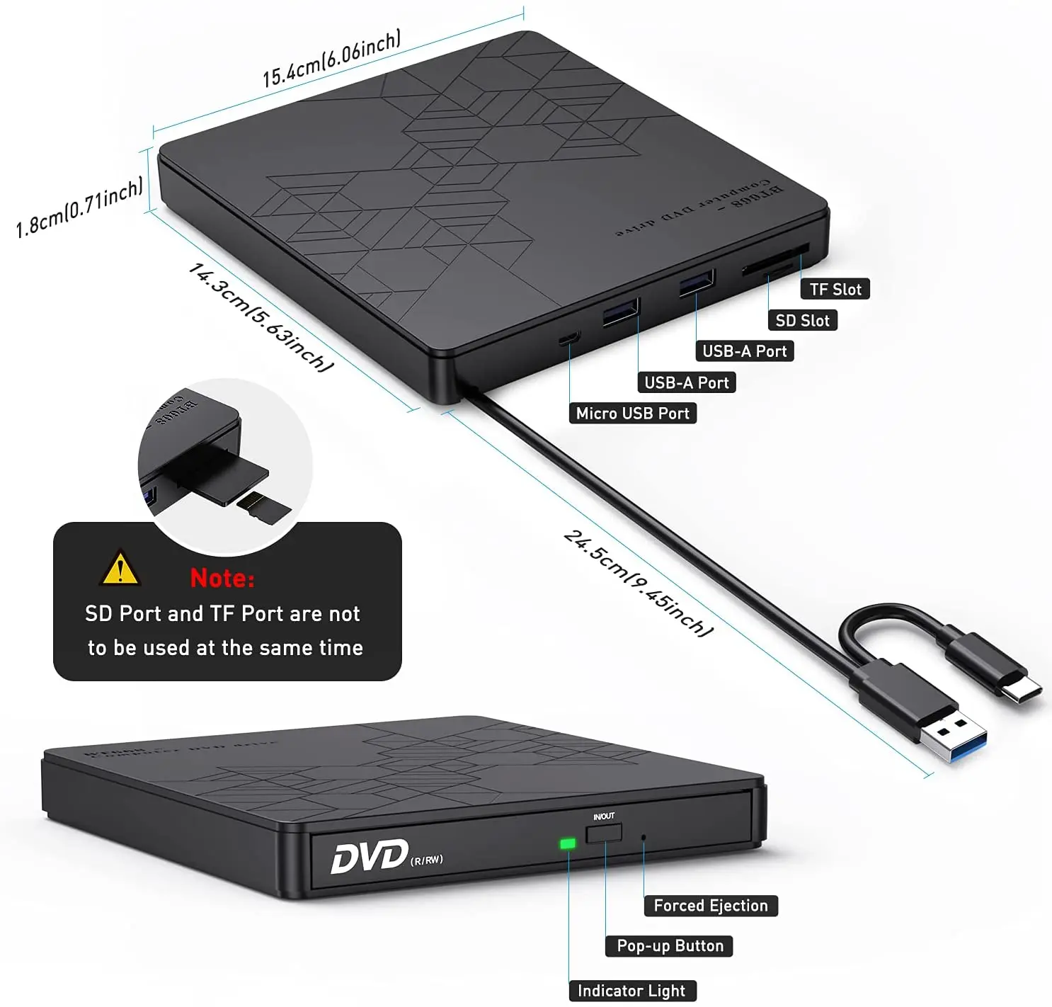 Портативный плеер USB 3 0 CD Rw Writer с SD/TF кард-ридером и концентратором для ПК настольного ноутбука Linux Внешний оптический привод Rom