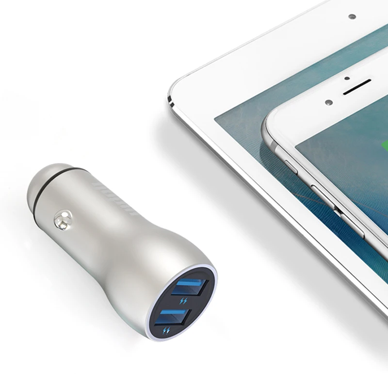 top 10 trending products mini metal body car charger adapter 12v car battery charger, 15w 5v 3.1a 2 port usb car charger