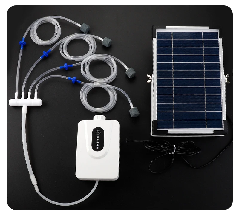 6w 6000mAh Solar Powered Water aquarium Oxygen Air Pump Pond Aerator Aquarium Air Pump with 4 Air Outlets