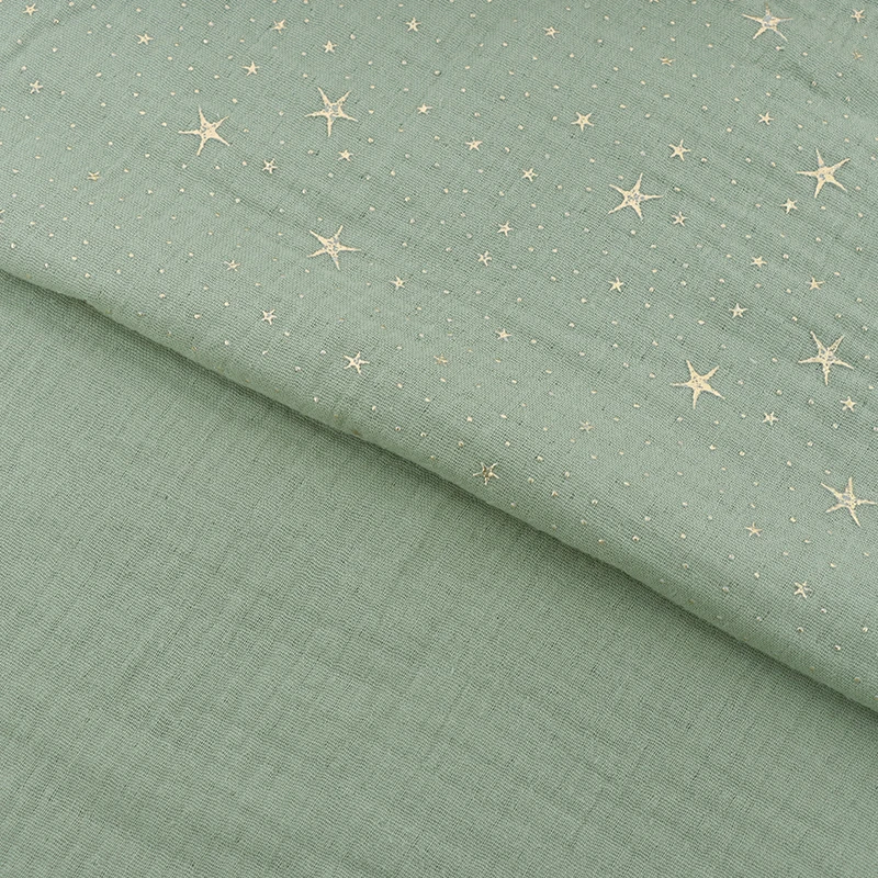 Custom Yellow Gold Sliver DIY 100% Cotton Double Gauze 3D Rubber Foil star Print Muslin Fabric for Baby