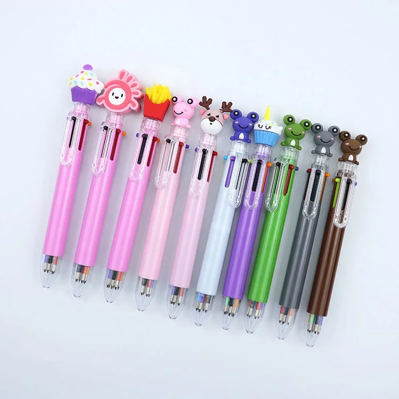 Promotional cute kawaii doll pen multicolor 6 color ball pen