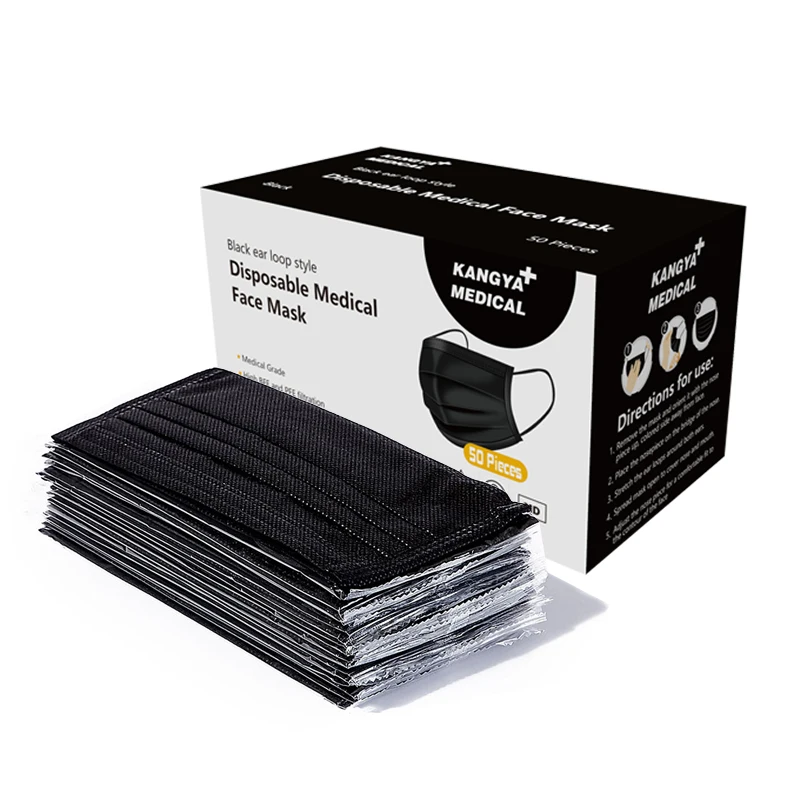 Kangya color surgical face mask black disposable packs of 50 pcs box
