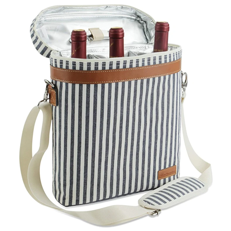 Insulated 1 2 3 4 6 Bottle Thermal Canvas Wine  Carrier Tote Bags Reusable Gift Wine Cooler Bag