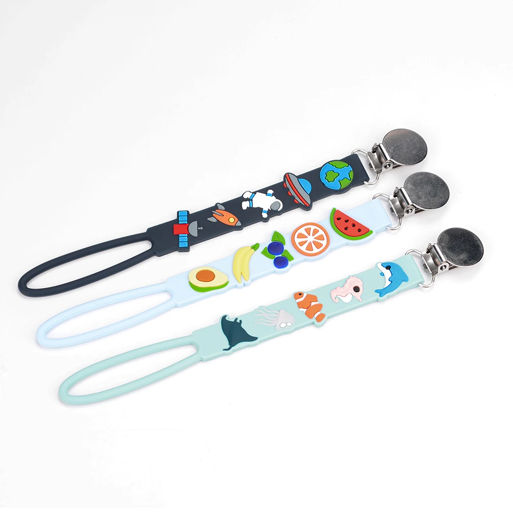 2022 New Design Borjay Baby Teether Rubber Dummy Chain Food Grade Bpa Free Baby Silicone Beadless Pacifier Chain