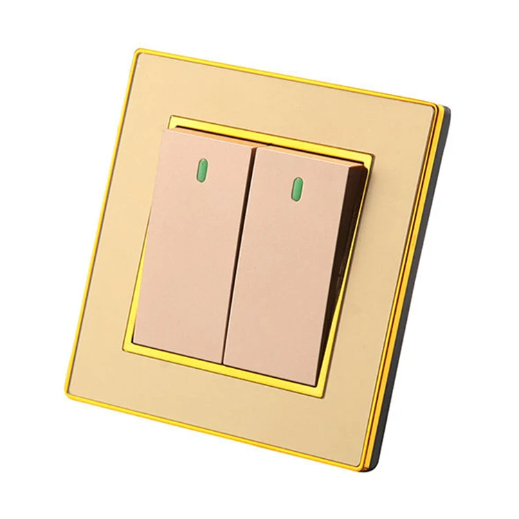 British Standard Acrylic Luxury Style 100000 Times Mechanical Life Wholesale Power Wall 2 Gang 1/2 Way Outlets And Switches
