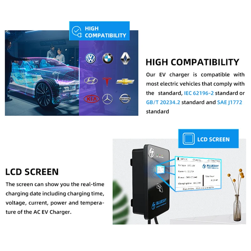 11kw AC EV зарядное устройство ocpp Тип 2 ev wallbox IEC 62196-2 3 фазы SAE J1772 Автомобильное для быстрой