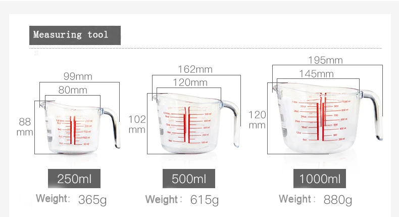  Microwave safe borosilicate glass measuring cups