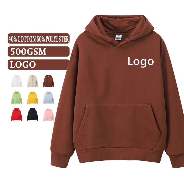 High Quality 500 Gsm Cotton Fleece Drop Shoulder Brown Heavyweight Blank Custom Embroidered Hoodies Unisex