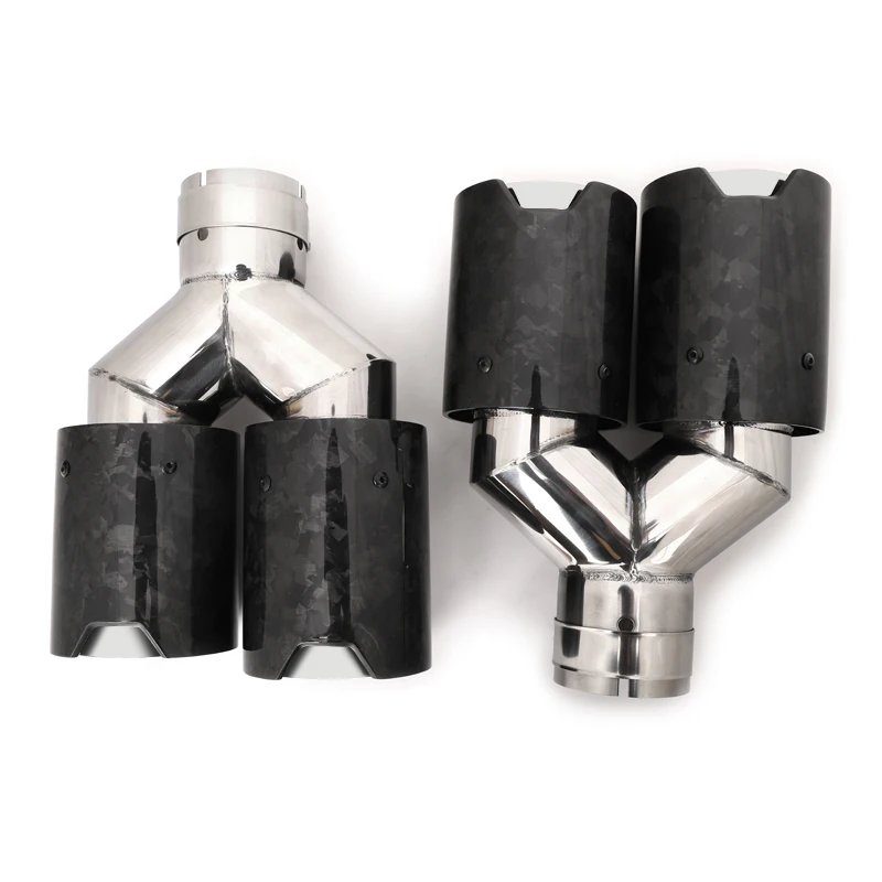 Dual Exhaust Tip Quad Muffler Tip glossy Forged Carbon Fiber Silver Exhaust Pipe Tail Exhaust Muffler Tip For BMW