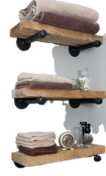 Retro old iron industrial pipe shelf wall rack bookshelf