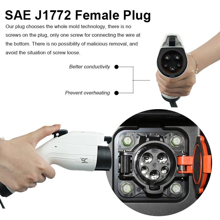 Портативное 1-фазное зарядное устройство для электромобиля SAE J1772 16 А тип