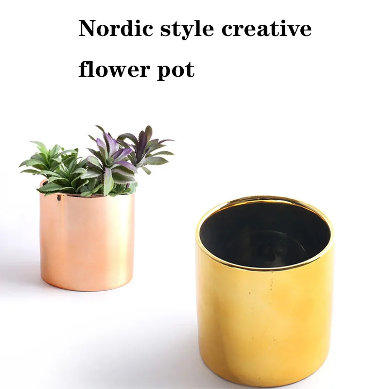Wholesale golden electroplating Nordic succulent potted hydroponic flower pot ceramic ornaments