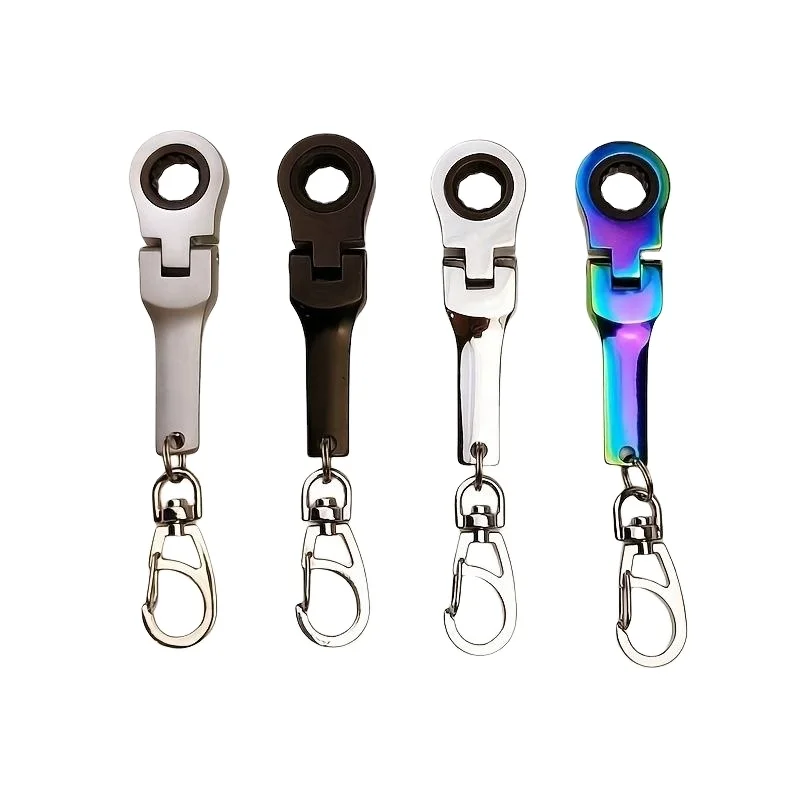 2024 NEW YCH Wholesale 10mm Ratcheting Wrench Keychain Portable Adjustable Silver Black Rainbow Ratchet Wrench Tool Key Ring