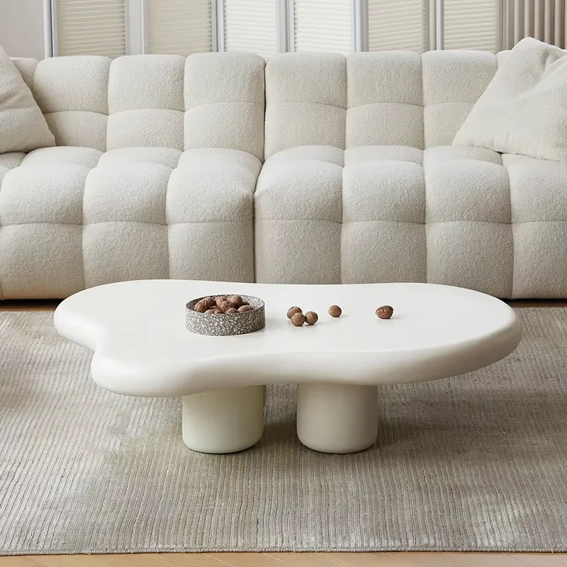 Modern Home Coffee Table Set Cream White Wavy Fiberglass Center Table Design For Living Room