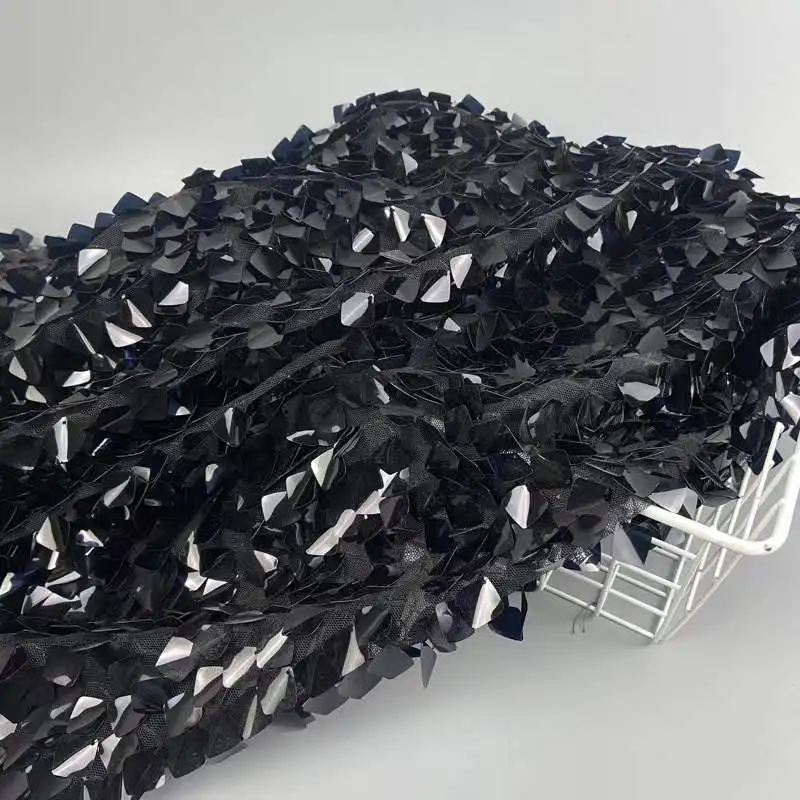 2022 new design 18mm large sequin iridescent colorful fabric with tulle embroidery sell by yard