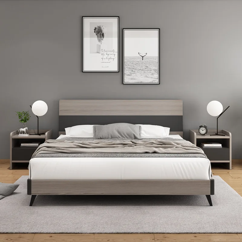 Hot Sale Wholesale Double Bed Modern Upholstered Solid Wood Hotel Wooden Beds For Bedroom