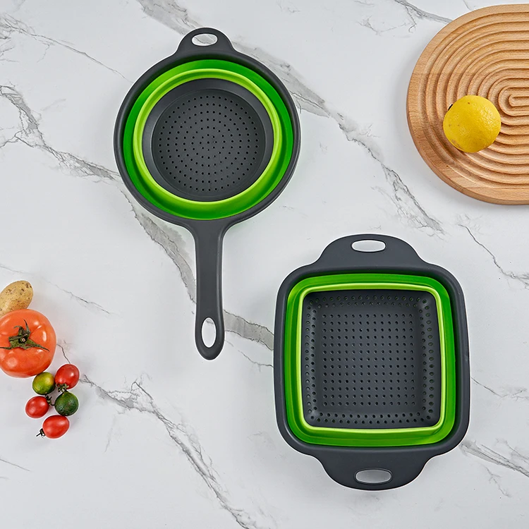 Kitchen Collapsible Colander Pasta Vegetable Fruit Basket With Handles Foldable Silicone Strainer