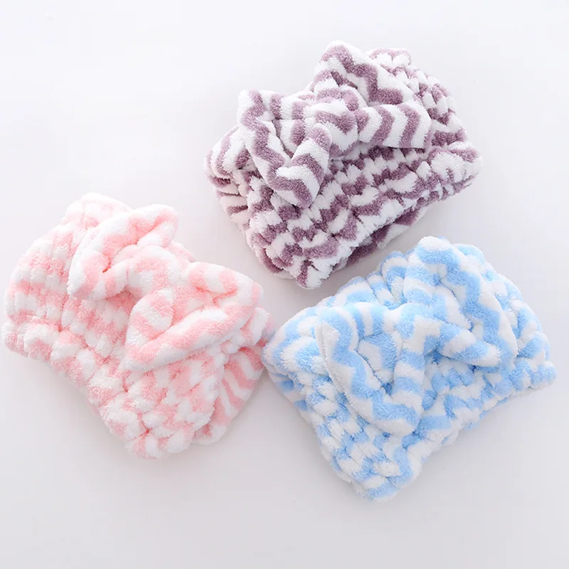 2022 New design wholesale bulk solid stripe super dry hair salon cotton microfiber hair towel with bow