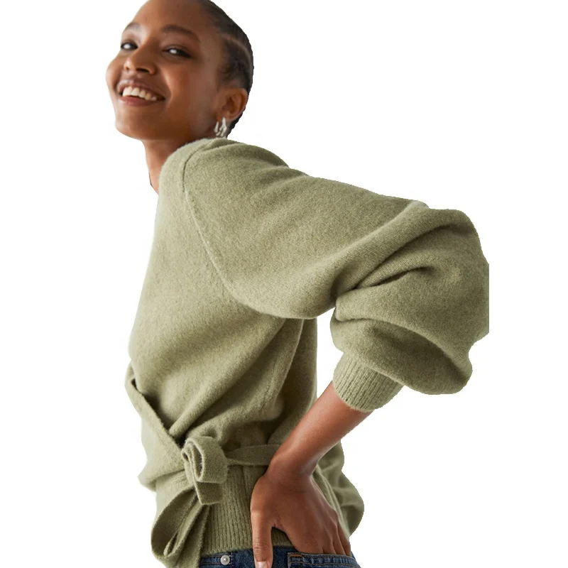 Женский вязаный свитер из шерсти мериноса, свободный свитер с длинными рукавами и v-образным вырезом на заказ, оптовая продажа с фабрики 2022