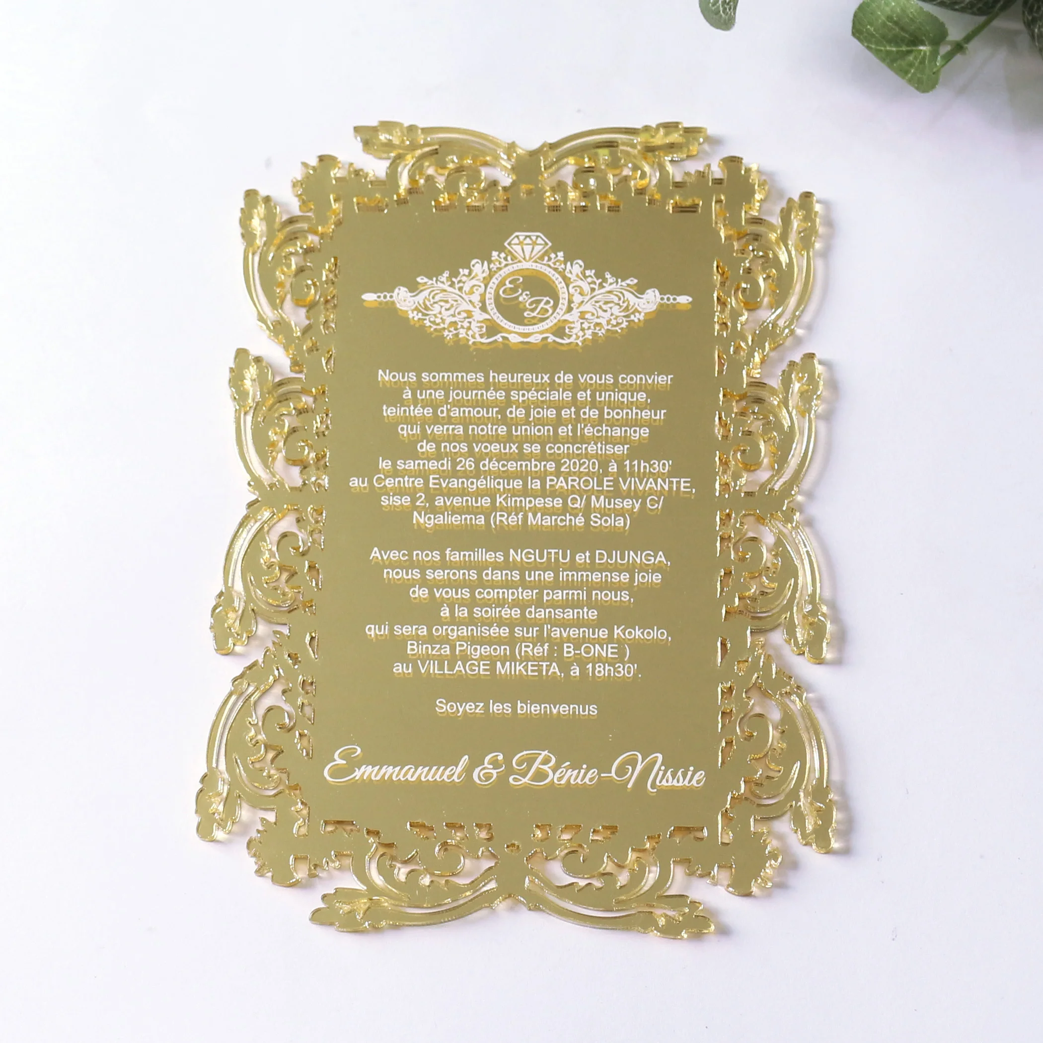 Golden Mirror Acrylic Decorative Crafts Hollow Geometric Menu Card Free Design Wedding Invitation Cards