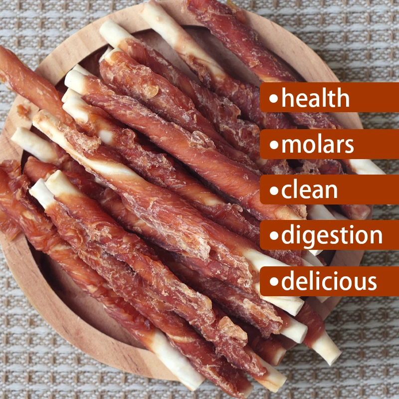 Wholesale pet snack duck meat cow skin roll dog snack OEM snack supplier dog tooth grinding cleaning teeth